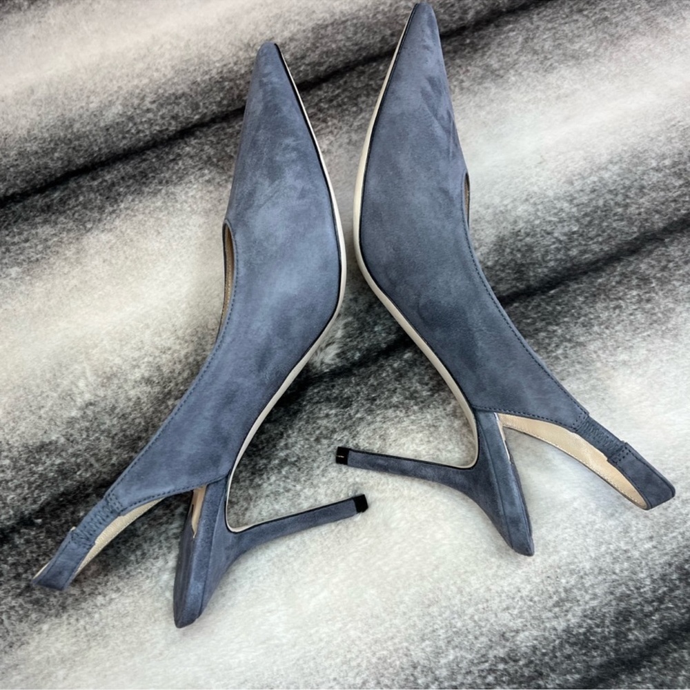 Jimmy Choo Ivy 85 mm Dusk Grey Suede Point Toe Slingback Heels - Picture 4 of 10